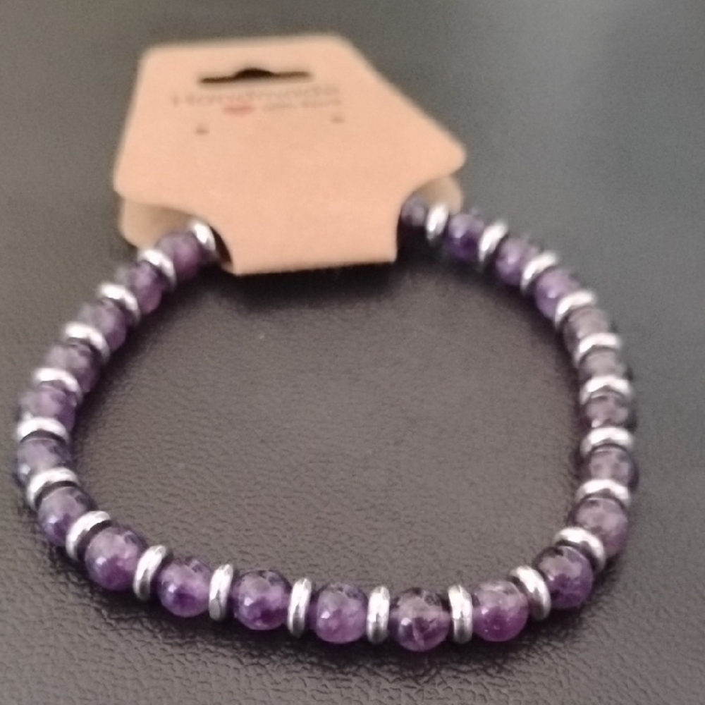 Purple and Silver Beaded Bracelet